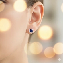 Пусеты из серебра с и сапфирами и бриллиантами