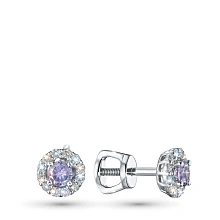 Пусеты из серебра с и танзанитами и бриллиантами