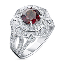 Кольцо из белого золота с бриллиантами и гранатом