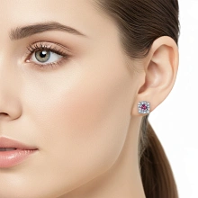 Пусеты из серебра с и рубинами и бриллиантами