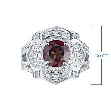 Кольцо из белого золота с бриллиантами и гранатом