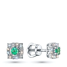 Пусеты из серебра с и изумрудами и бриллиантами