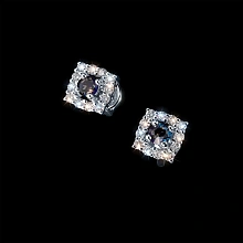 Пусеты из серебра с и сапфирами и бриллиантами