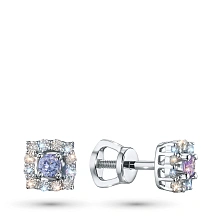 Пусеты из серебра с и танзанитами и бриллиантами