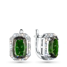 Серьги из комбинированного золота с и хромдиопсидами и бриллиантами